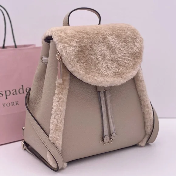 Mew Kate Spade Medium Leila Backpack Faux Shearling Kate Spade Leila Medium Flap Backpack Faux Shearling in  main image 3